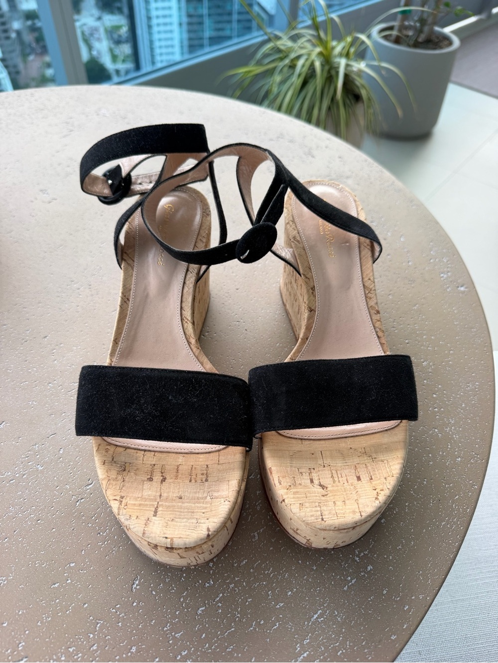 Gianvito Rossi Black Suede Cork Sandals
